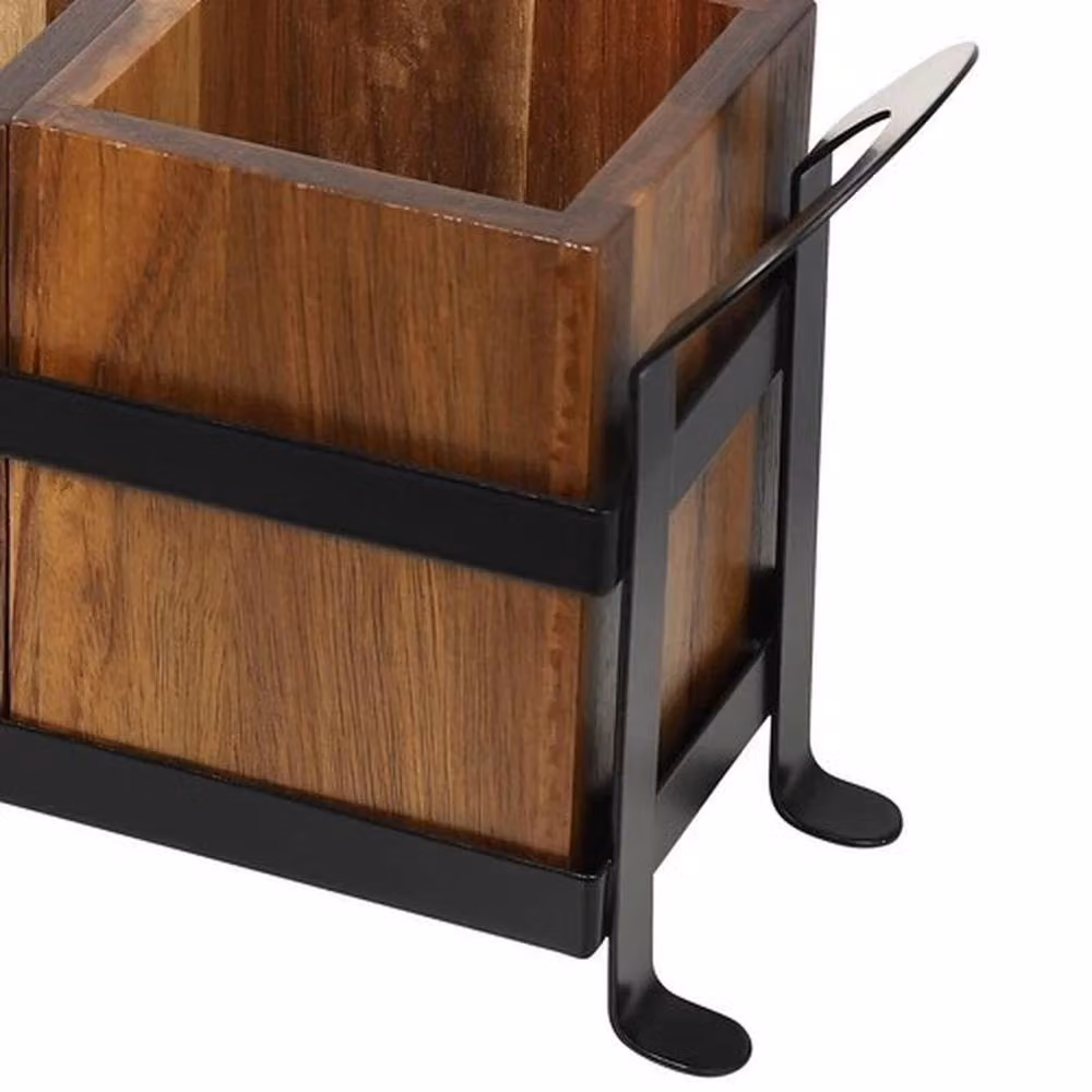 Kelvenix Rustic Wooden and Metal Freestanding Utensils Holder in Brown – 3
