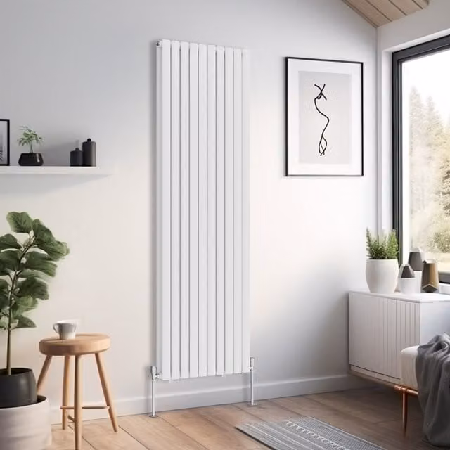 Right Radiators Oval Double Panel Vertical Radiator in White, H: 180 cm, W: 59 cm