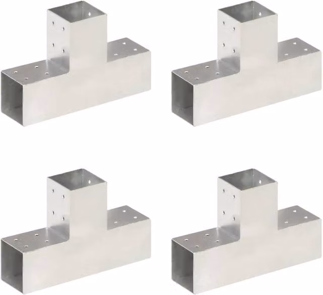 Berkfield Home T-Shape Post Connectors, 4 Pack, Galvanised Steel, Silver, 81 x 81 mm