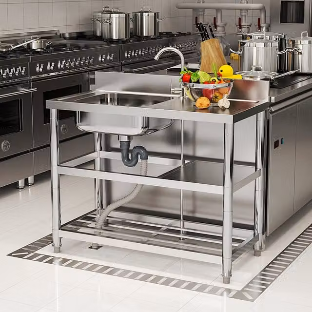 Livingandhome Stainless Steel Single Bowl Kitchen Sink with Tap and Splash Guard in Silver