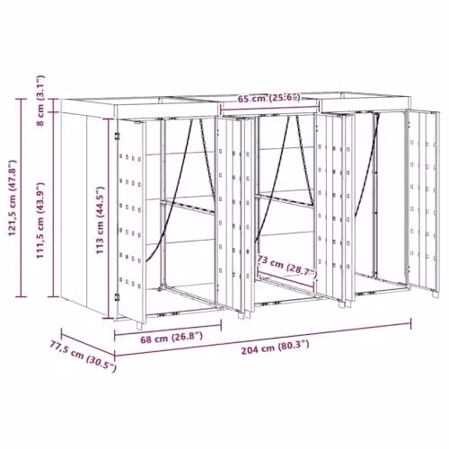 vidaXL Wheelie Bin Storage for 3 Bins, Anthracite, W/D/H: 204 x 77.5 x 121.5 cm – 3