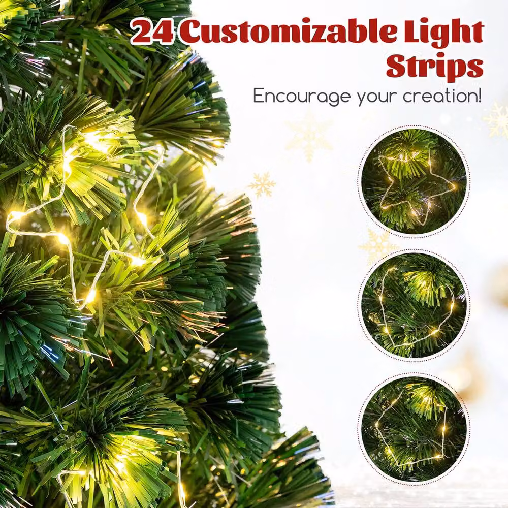 Costway 5 FT Pre-Lit Optical Fiber Artificial Christmas Tree in Green with Multicolour Warm White Lights – 4