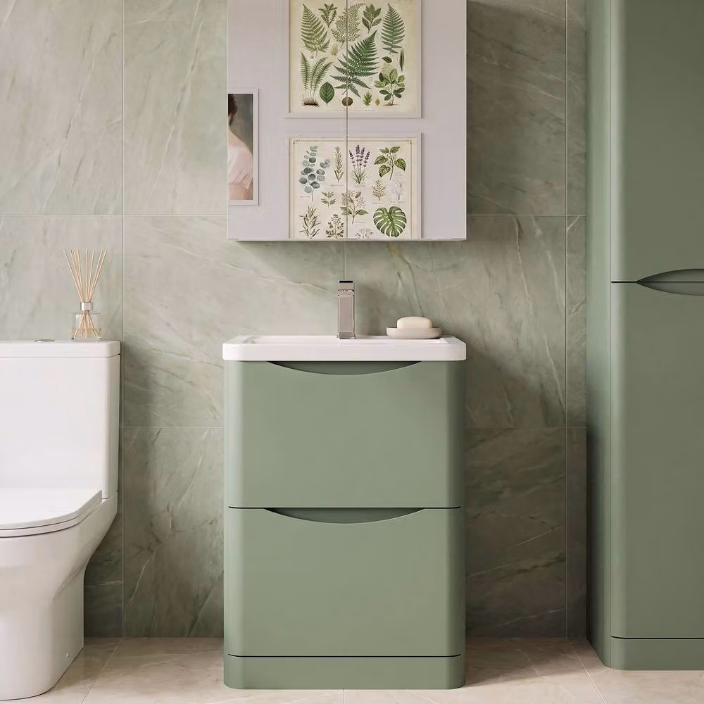 Balterley Dunwood Contemporary 2 Drawer Vanity Basin Unit, Satin Green, W: 60 cm – 2