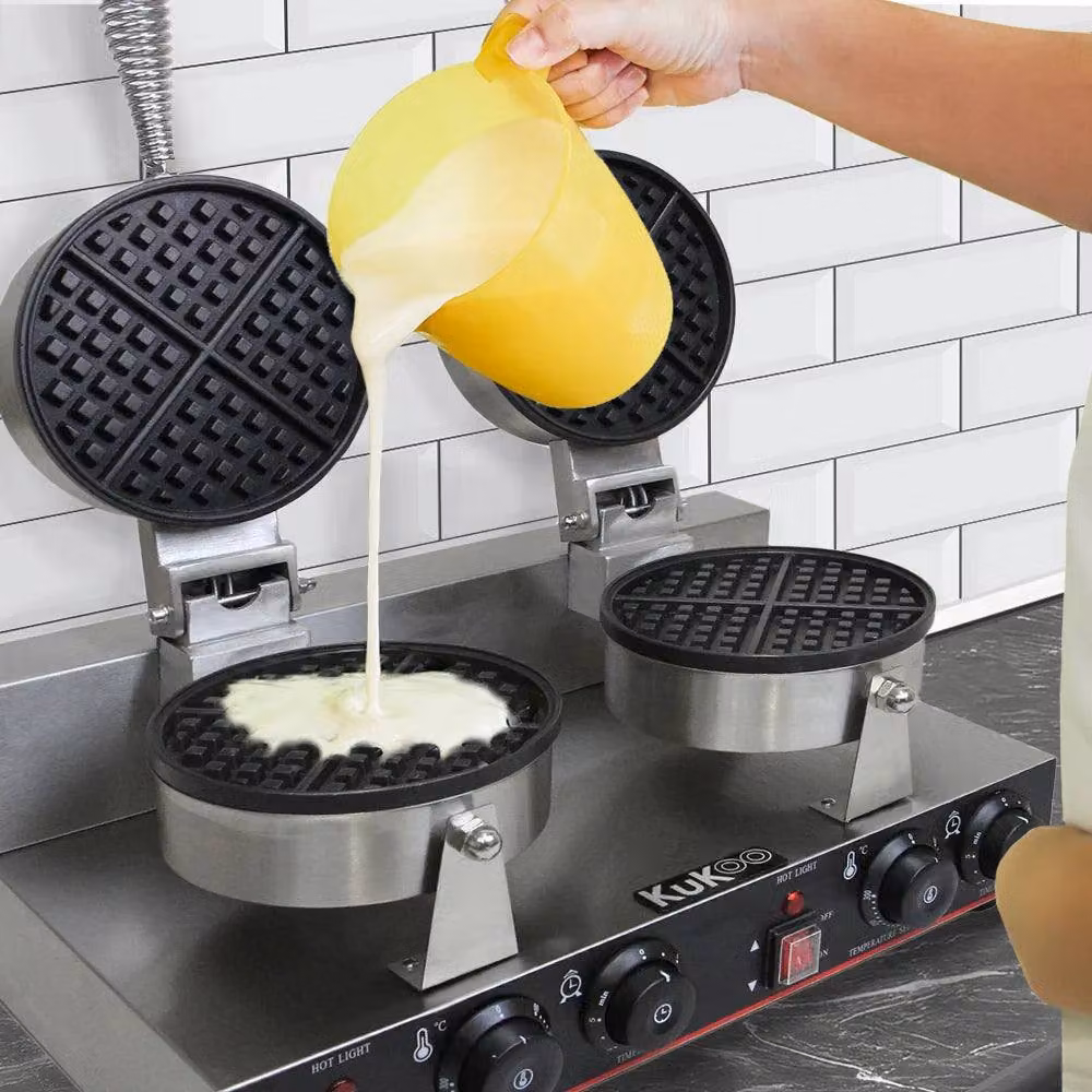 KuKoo Double Round Waffle Maker with Timer in Silver – 2