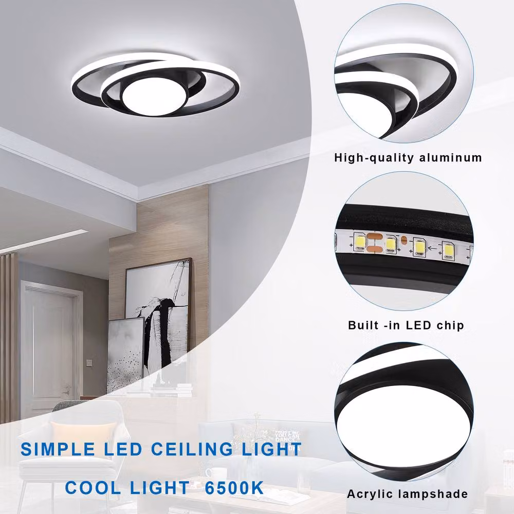 COMELY Modern Dual-Round LED Ceiling Light, 39W, Black with Cool White Light – 4