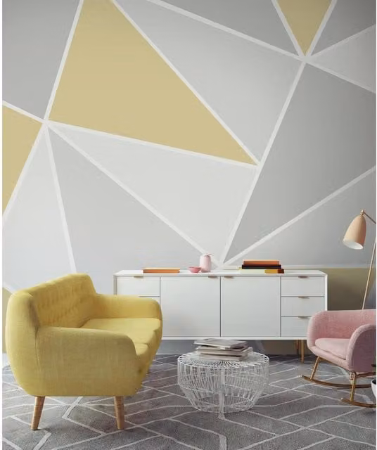 Art for the Home Trinity Ochre Yellow and Grey Geometric Modern Wall Mural