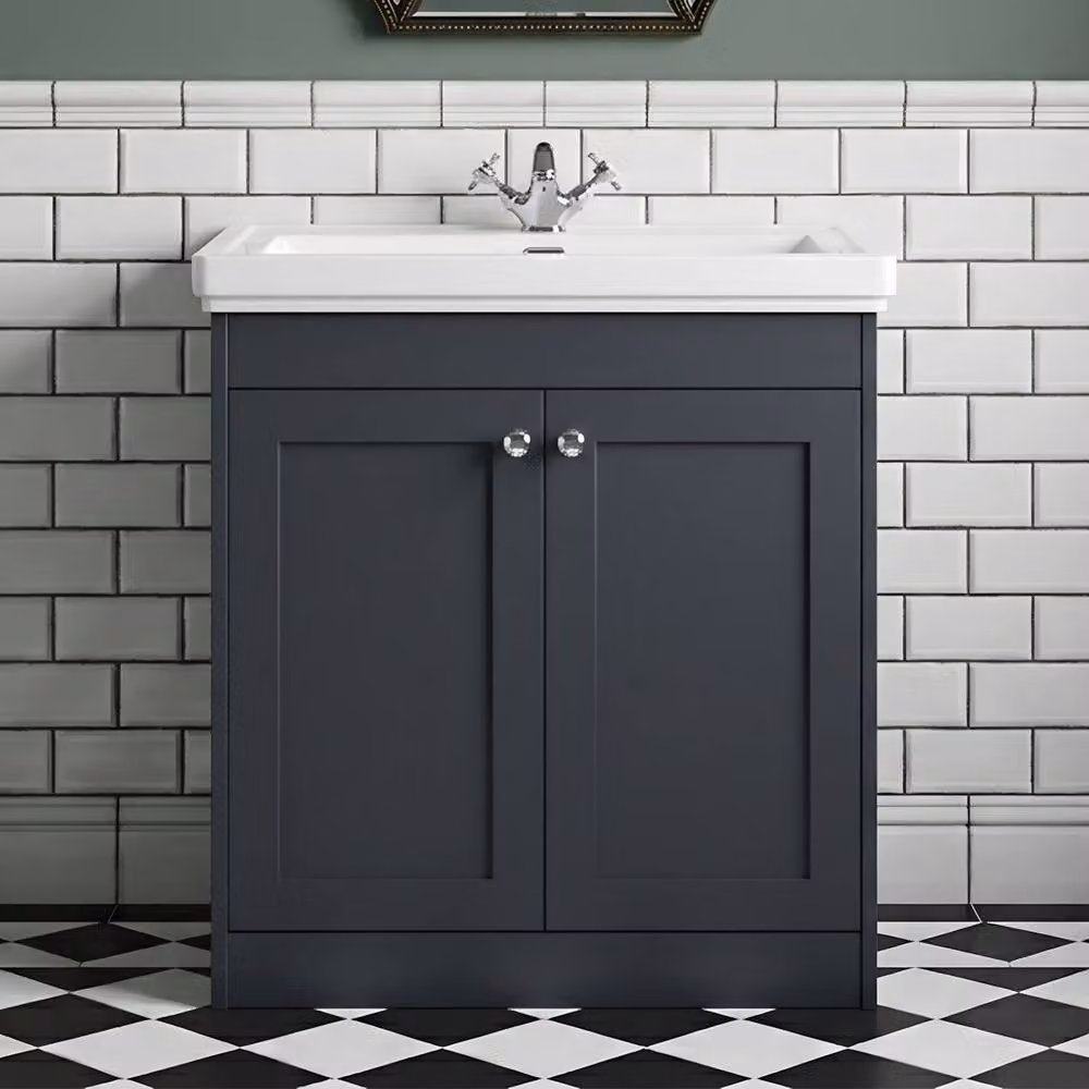 Balterley 800mm Floor Standing 2 Door Bathroom Unit with Classic Basin and 1 Tap Hole in Matt Dark Grey – 2