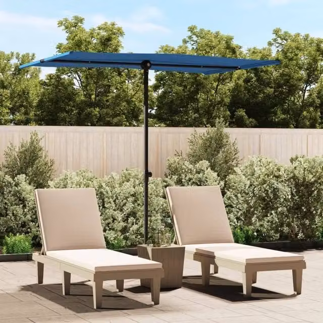Berkfield Home Outdoor Parasol with Aluminium Pole and Polyester Canopy, Azure Blue, W: 200 cm, D: 150 cm – 1