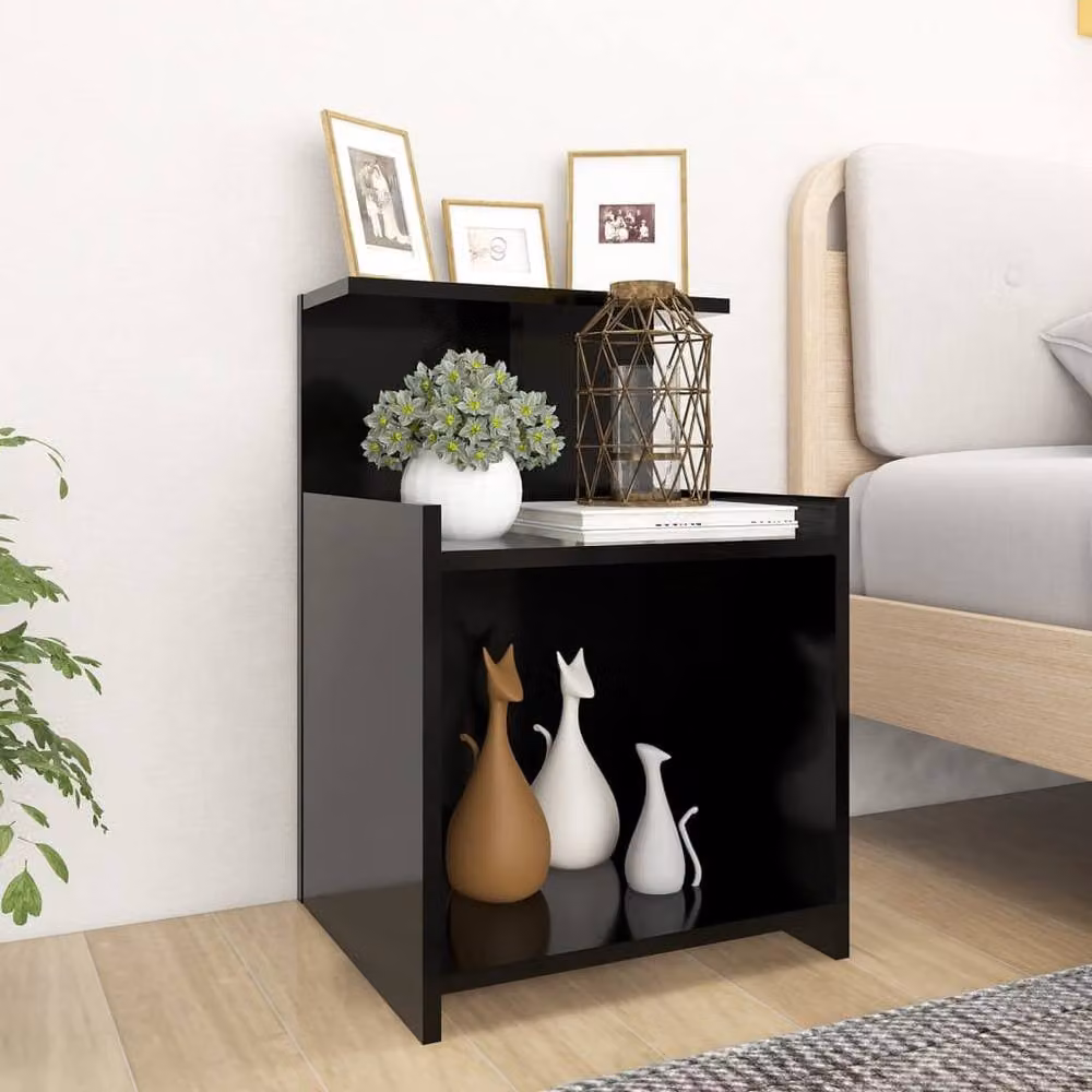Berkfield Home Set of 2 Black Bedside Cabinets in Engineered Wood, W/D/H: 40 x 35 x 60 cm – 2