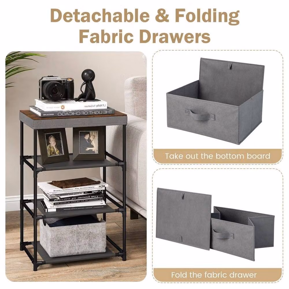 NESTLUNE 3-Tier Fabric Chest of Drawers and Nightstand Organizer in Grey, W: 100 cm, D: 15 cm, H: 15 cm – 6