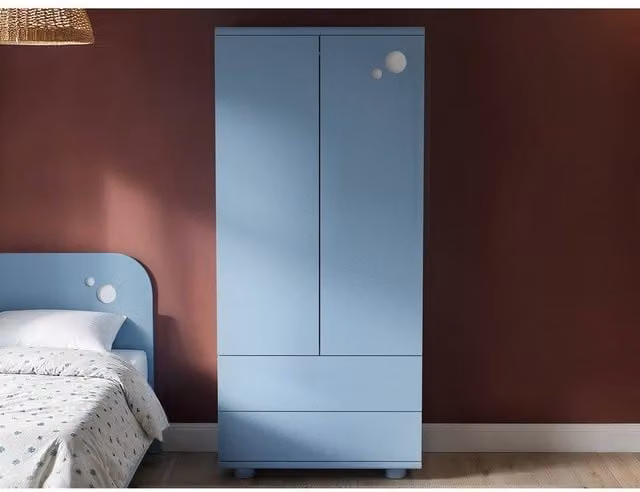 Flair Livana Modern Childrens Wardrobe with Integrated Drawers, Blue and White, H: 172 cm, W: 76 cm