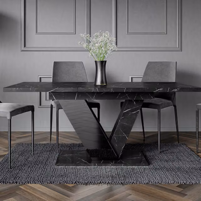 PHD Furniture Dubai Extendable Rectangular Dining Table in Black Royal Marble