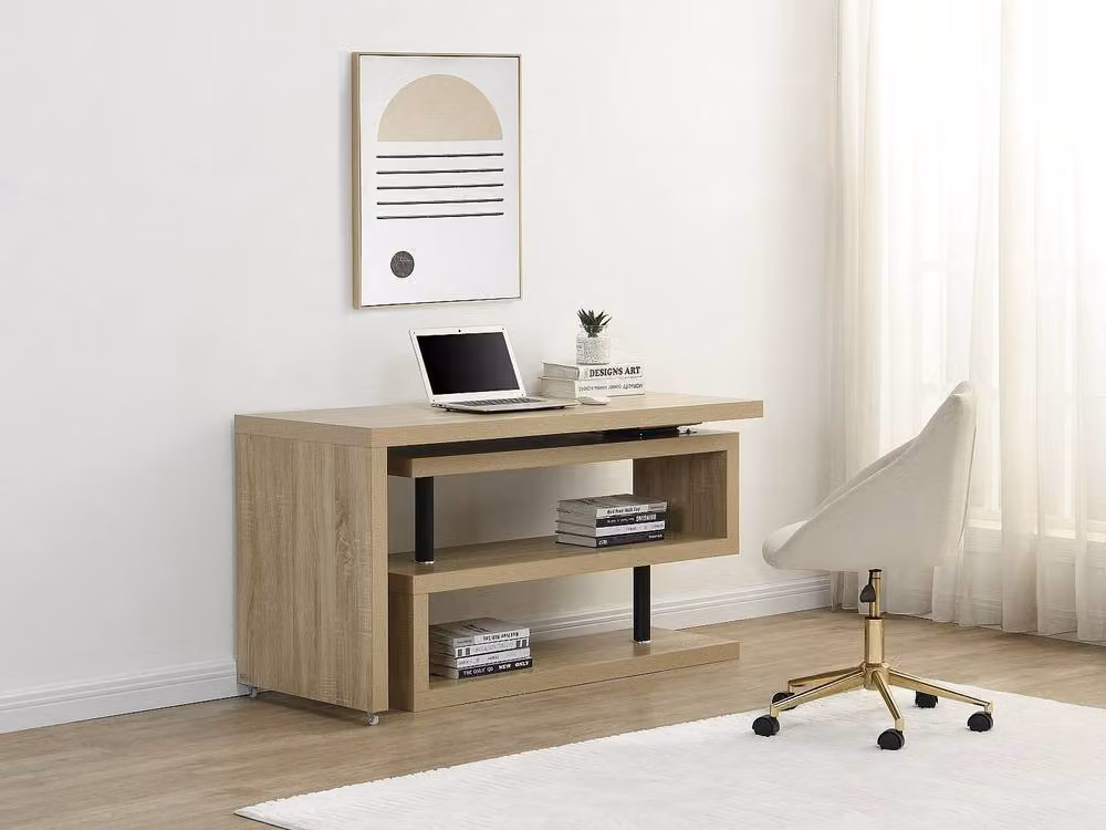 Vente-unique NICEPHORE II Extendable Corner Desk with 360 Degree Swivel Tray in Light Oak – 2