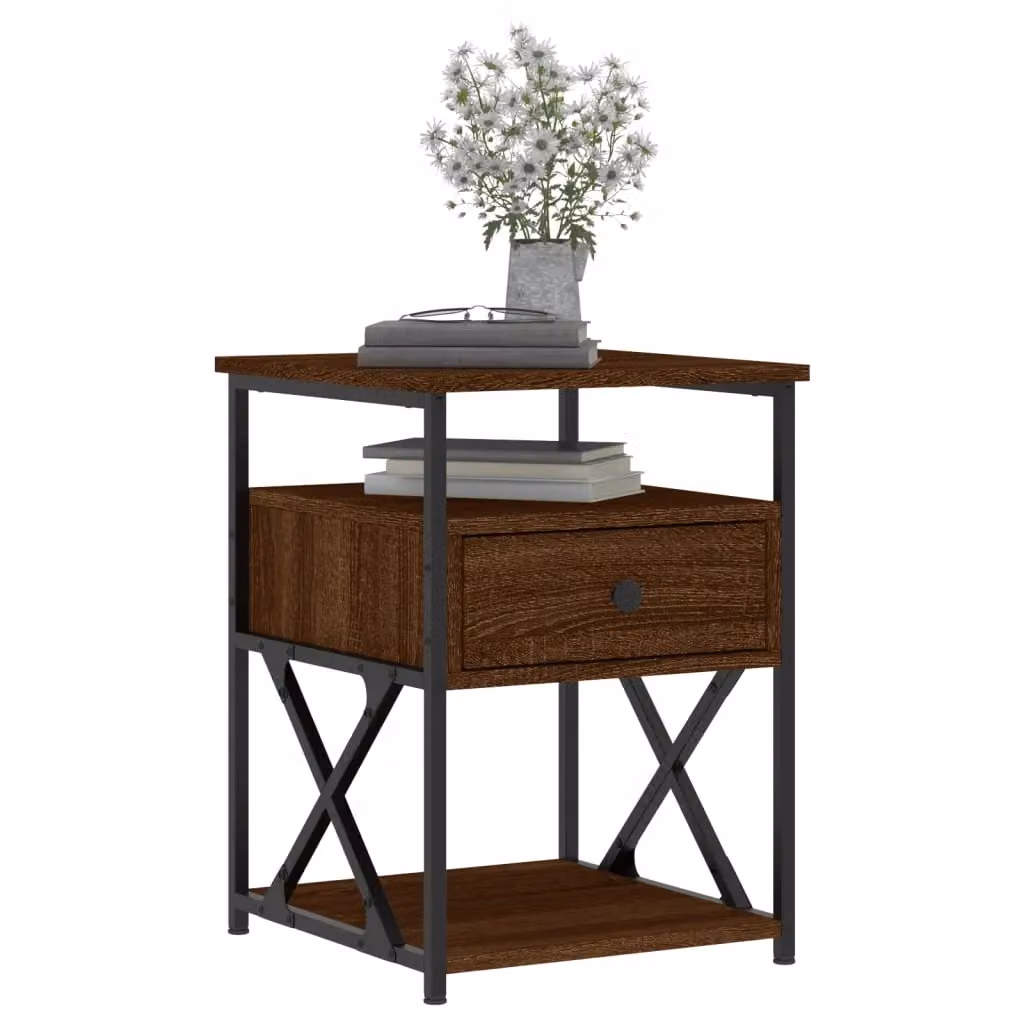 Berkfield Home Set of 2 Brown Oak Bedside Cabinets, W: 40 cm, D: 42 cm, H: 55 cm – 3