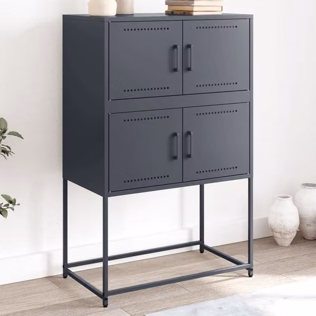Berkfield Home Industrial Metal Sideboard in Anthracite and Black, W/D/H: 68.5 x 38.5 x 107 cm