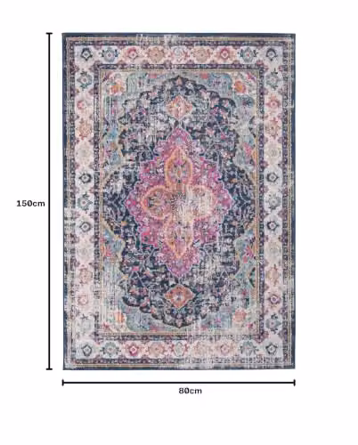 THE RUGS Multicoloured Traditional Oriental Area Rug with Vintage Bordered Design, W/D: 80 x 150 cm – 2