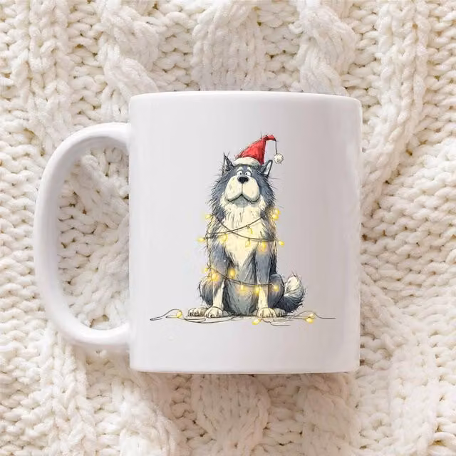 60 SECOND MAKEOVER Akita Christmas Lights Ceramic Mug in White