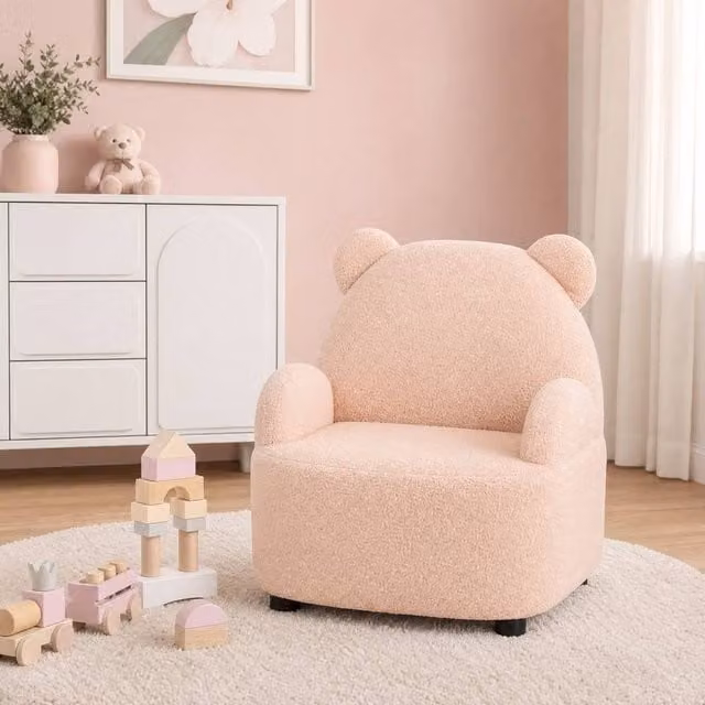 STILVORA Kids Armchair in Pink with Teddy Fleece Fabric