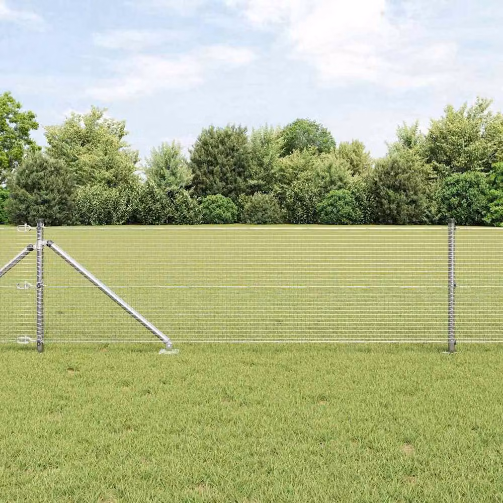 Berkfield Home Silver Galvanised Steel Welded Wire Fence with 13 Round Spike Posts, W: 0.4 m, L: 100 m – 2