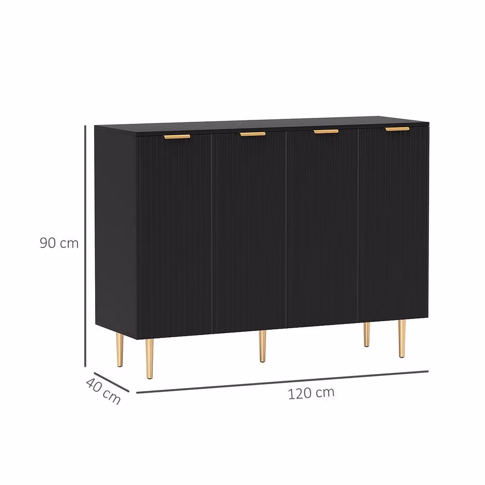 HOMCOM Modern Sideboard Buffet Cabinet with Adjustable Shelves and Metal Legs, Black, W/D/H: 120 x 40 x 90 cm – 2