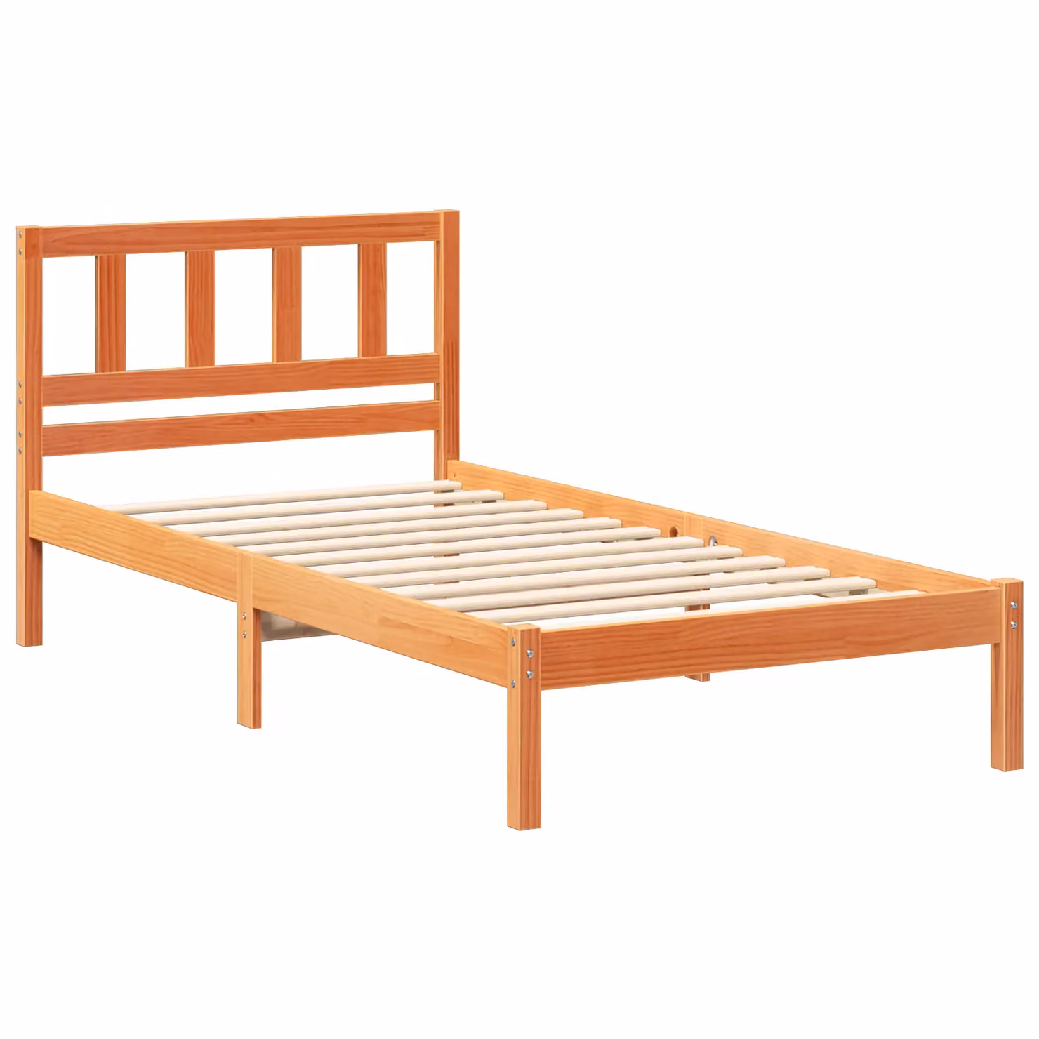 Berkfield Home Solid Pine Wood Bed with Headboard in Wax Brown, W/D/H: 90 x 190 cm – 2