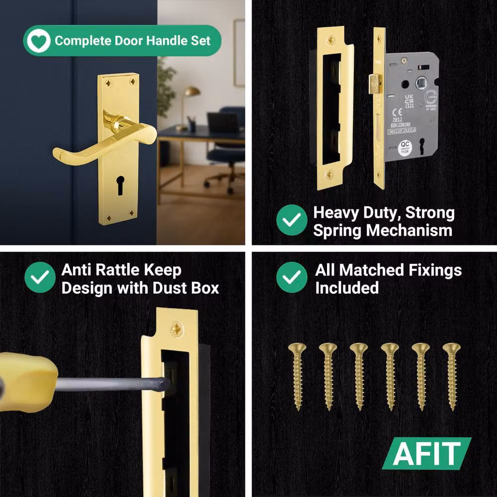 AFIT Polished Brass Scroll Handle Sashlock Set in Gold, W/H: 15.0 x 15.0 cm – 3