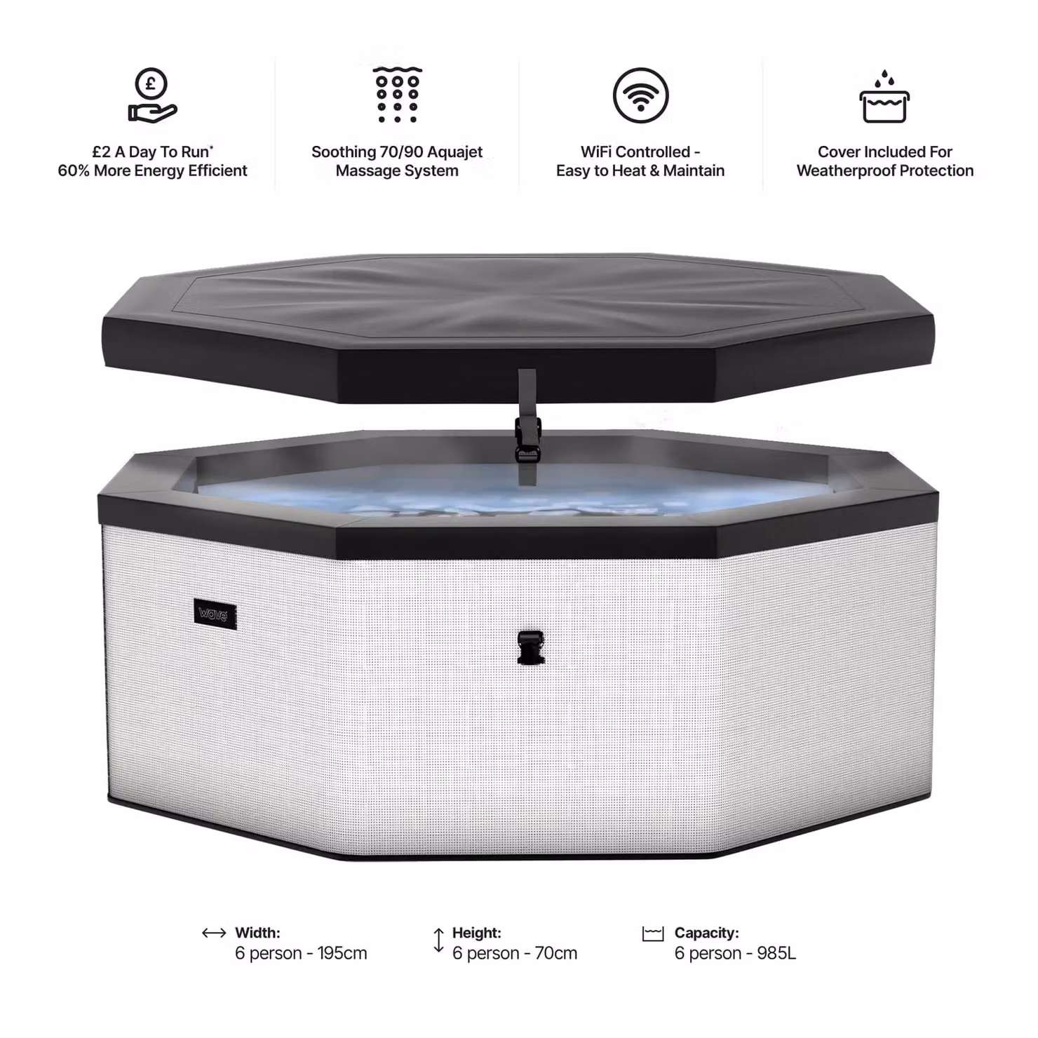 Wave Spas Wave Como 6-Person Foam Hot Tub with Integrated Heater and 90 Jets in White – 5