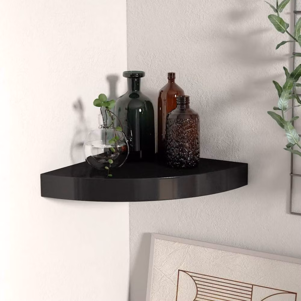 Berkfield Home Durable Floating Corner Shelf in Black MDF, W/D/H: 25 x 25 x 3.8 cm – 2