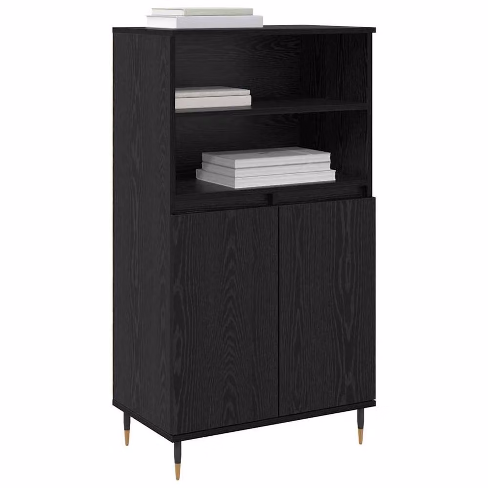 Berkfield Home Modern Black Matt Highboard with Internal Shelves and Hinged Doors in MDF – 3