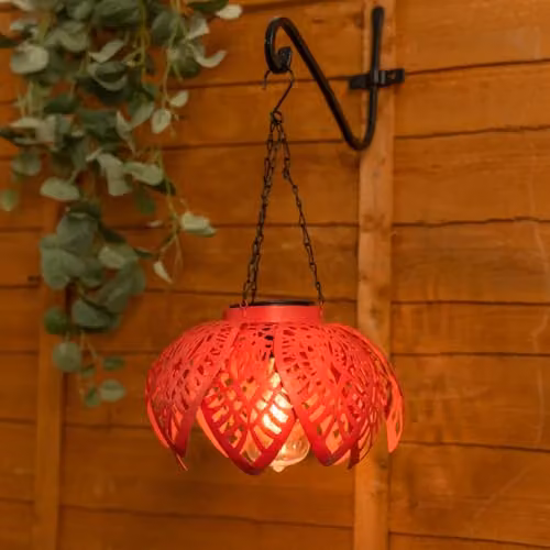 ValueLights Solar Powered Coral Hanging Lantern in Red Metal – 2