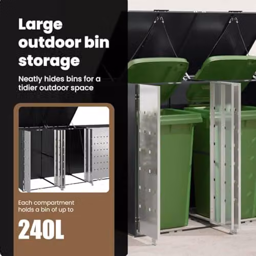 vidaXL Wheelie Bin Storage for 4 Bins in Anthracite Steel – 5