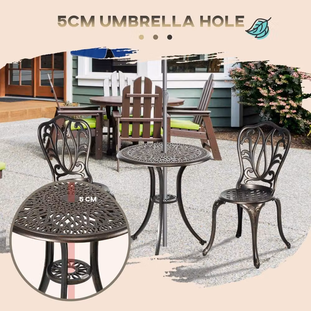 Wyld Haus Niso 3 Piece Bronze Aluminium Bistro Set with Parasol Hole – 4