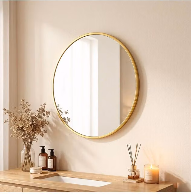 Garden Sanctuary Nordic Round Gold Metal Framed Wall Hanging Bathroom Mirror – 1