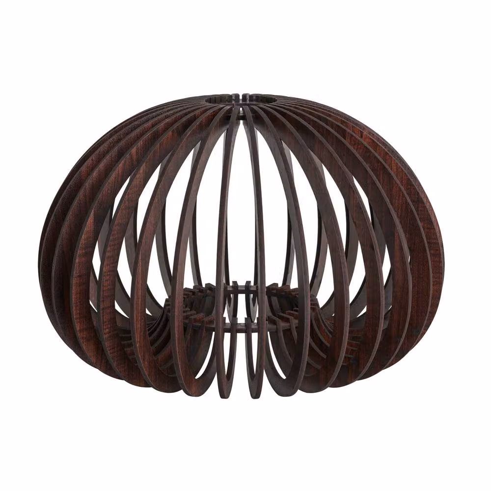 Industville Rift Slatted Wooden Mushroom Pendant Light in Gold/Brass – 3