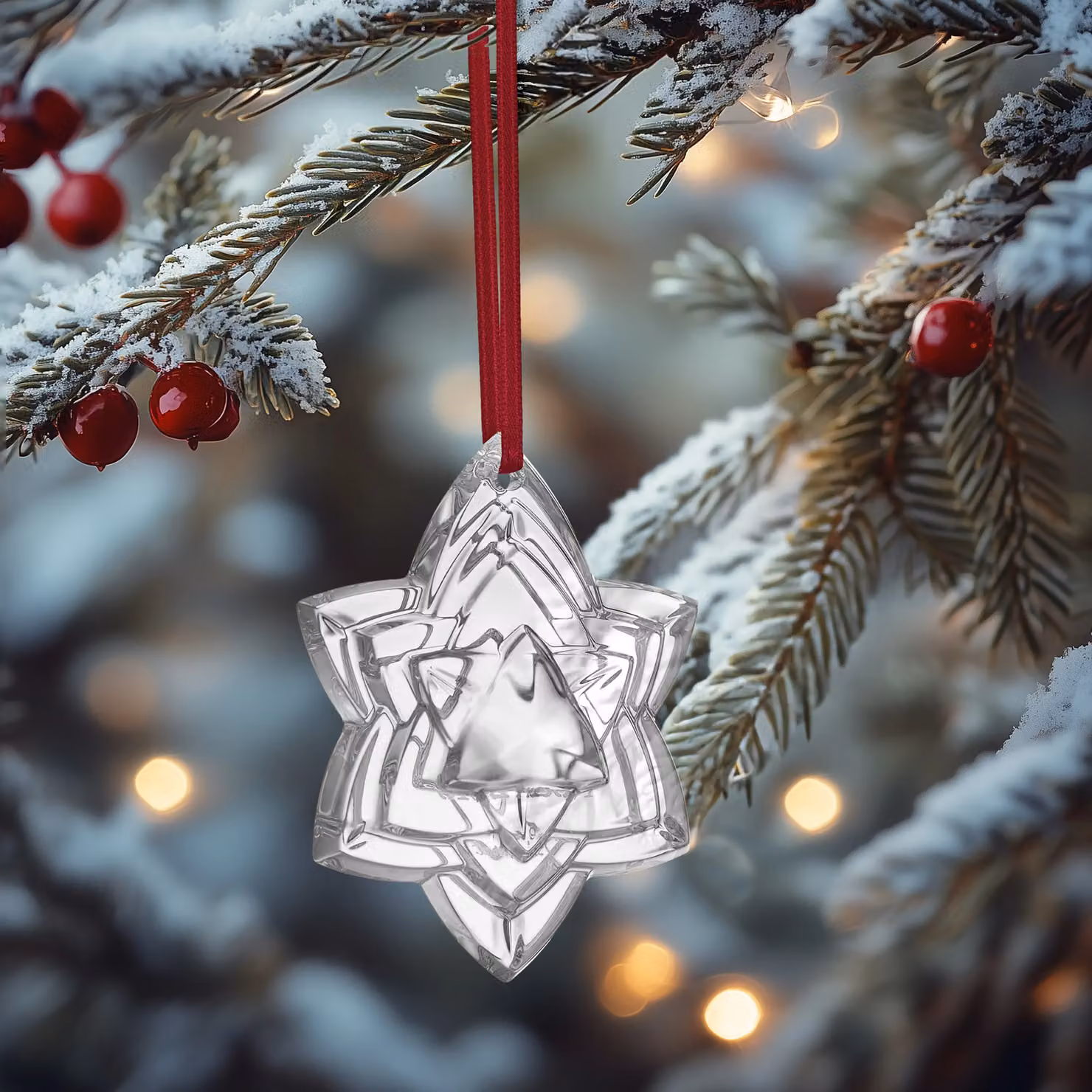 Baccarat Noel Plaquette 2018 Crystal Star Annual Christmas Ornament in Clear Glass – 3