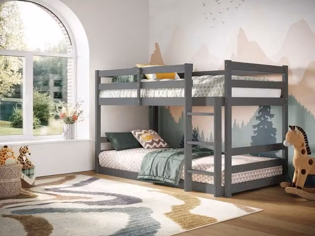 Flair Shasha Low Bunk Bed in Grey, Single Size, Solid Wood, H: 197.0 cm x W: 90 cm x D: 118.3 cm