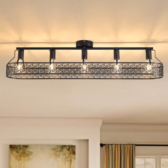 NIVOR Black Farmhouse 5 Light Flush Mount Ceiling Light for Kitchens