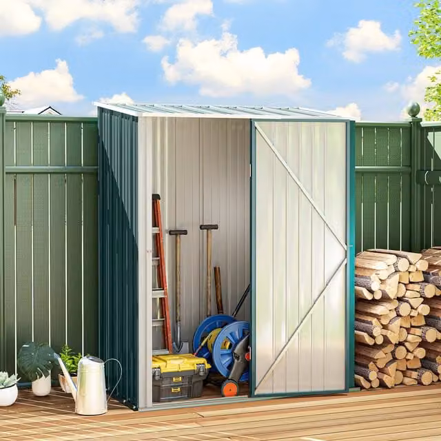 OUTSUNNY Green Galvanised Steel Outdoor Storage Shed with Lockable Single Door