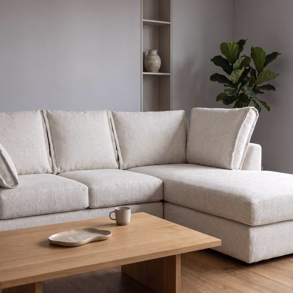Abakus Direct Sydney Relaxed Linen Corner Sofa, Right Facing L-Shape with Plush Chaise in Beige – 2