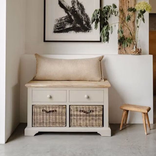 Florence Storage Bench with 2 Baskets in Truffle