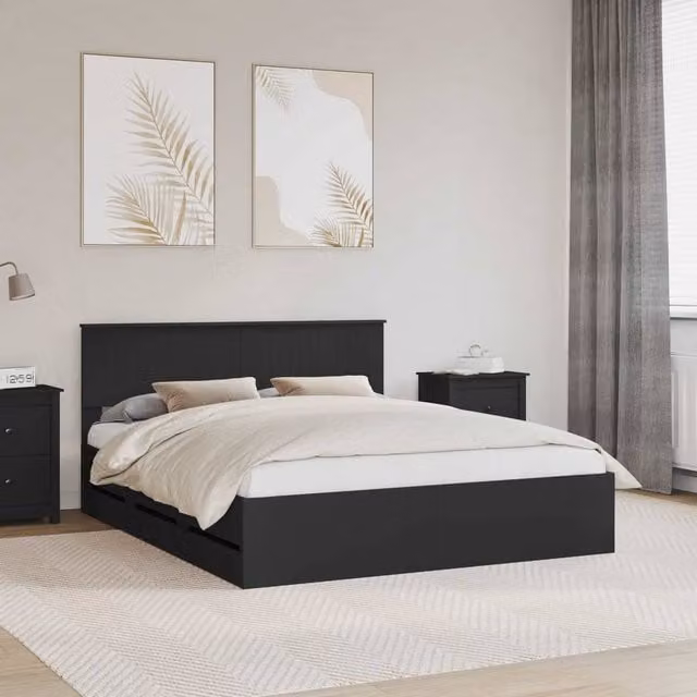 Berkfield Home Modern Bed Frame with Drawers in Black, Engineered Wood, W/D/H: 160 x 200 cm – 1