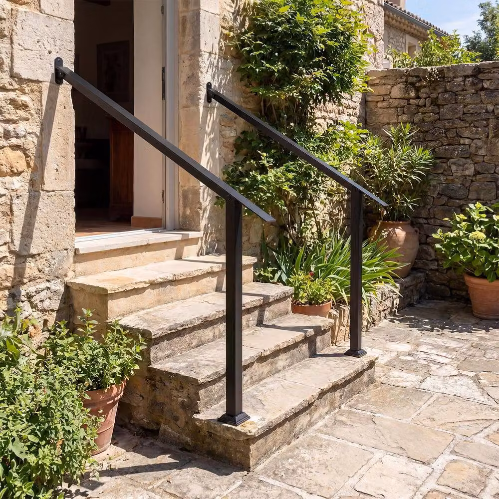 Gymax 3-Step Adjustable Wall Mounted Outdoor Stair Handrail in Black Galvanised Steel – 4
