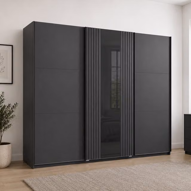 Atlanta Graphite 250cm Sliding Door Wardrobe with Mirror in Grey
