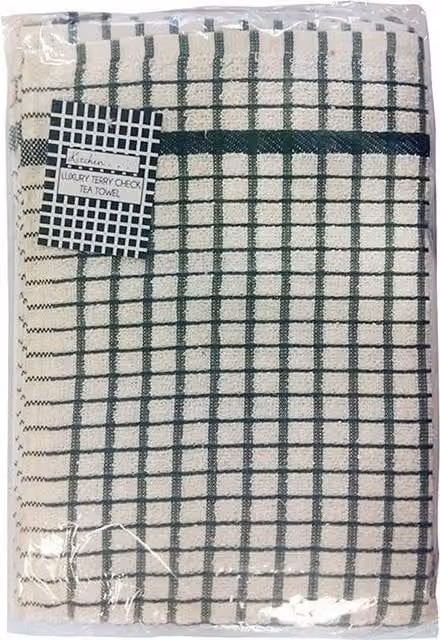 Universal Textiles Highly Absorbent Cotton Terry Check Tea Towel in Green and Multicolour