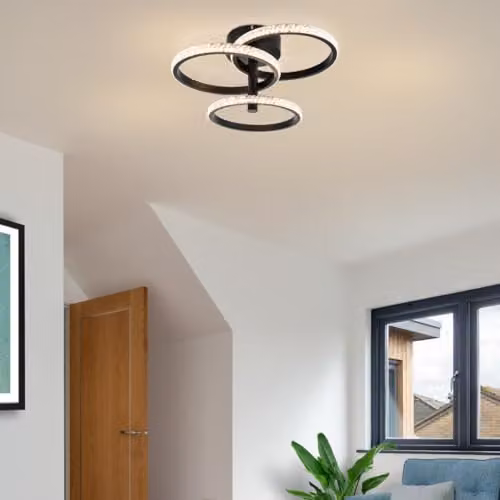 Cosylyte Cowan Modern 3 Ring Beaded LED Ceiling Light, Matt Black, W/D/H: 43 x 43 x 20 cm – 2