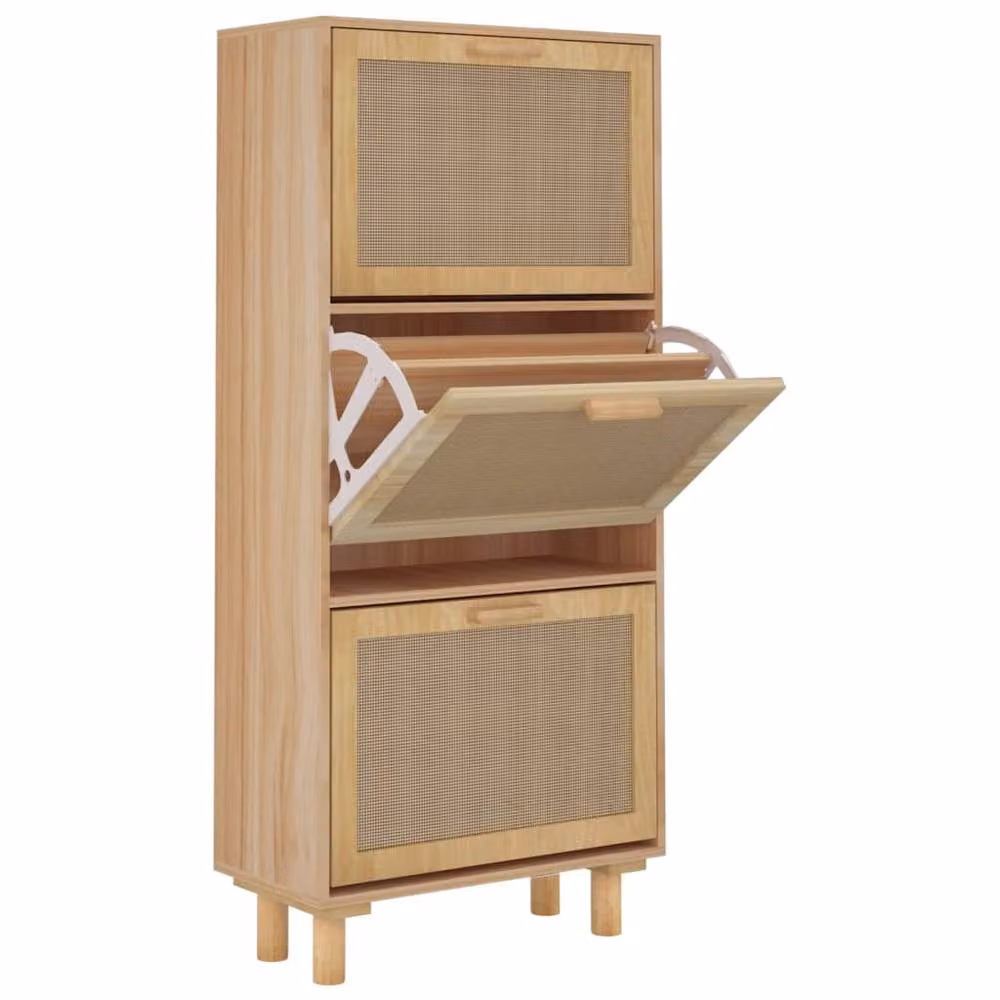 Berkfield Home Brown Shoe Cabinet with Natural Rattan and Engineered Wood, W/D/H: 52 x 25 x 115 cm – 2