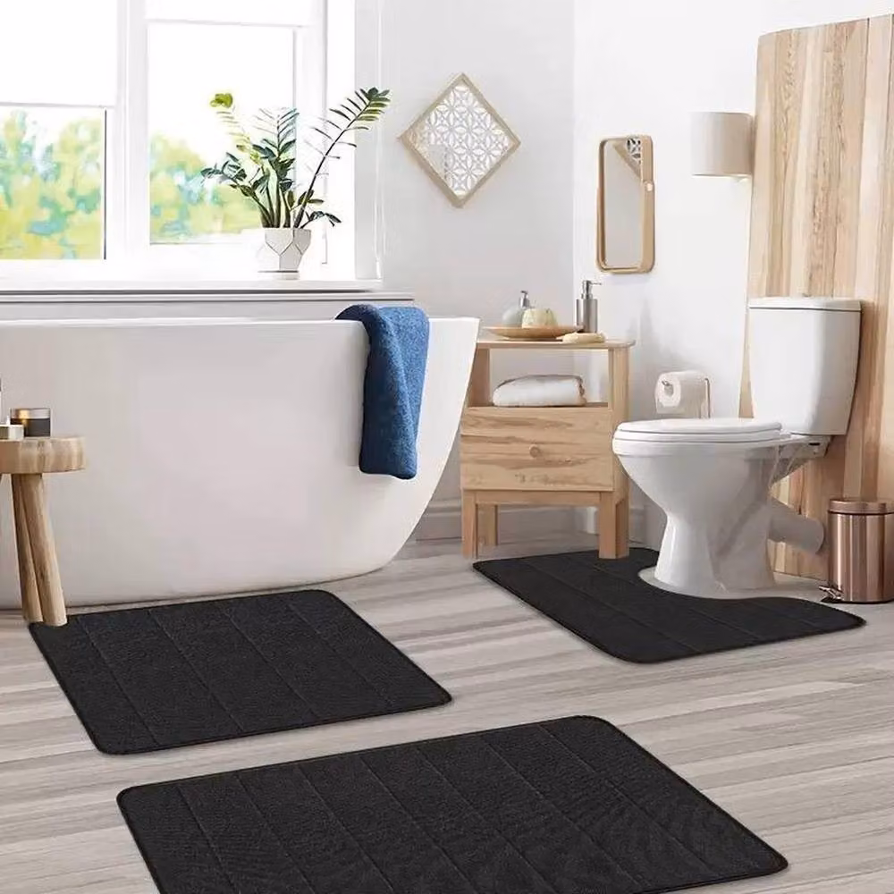 Kelvenix Set of 3 Black Memory Foam Non-Slip Rectangular Bath Mats – 4