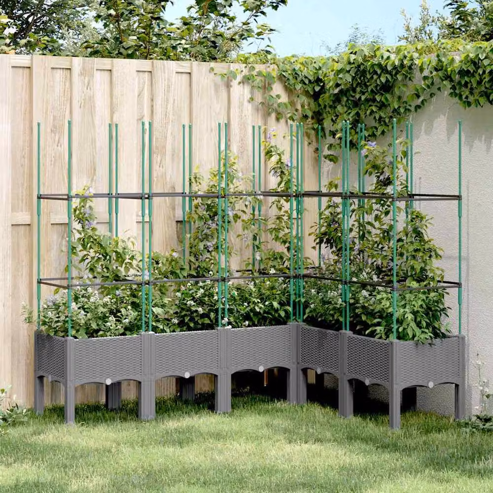 Berkfield Home Garden Planter with Trellis in Light Grey, W/D/H: 160 x 120 x 142.5 cm – 2