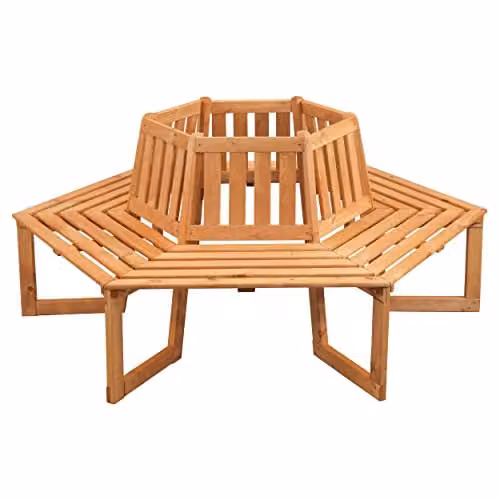 Promadino Rustic Corner Garden Tree Seat Bench in Brown and Beige Treated Hardwood, W: 178 cm, D: 90 cm, H: 44 cm – 1