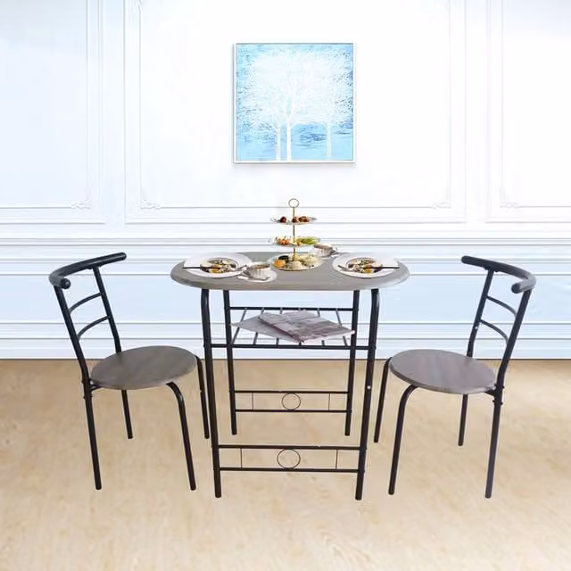 Westwood Modern Round Dining Table and 2 Chairs Set in Black